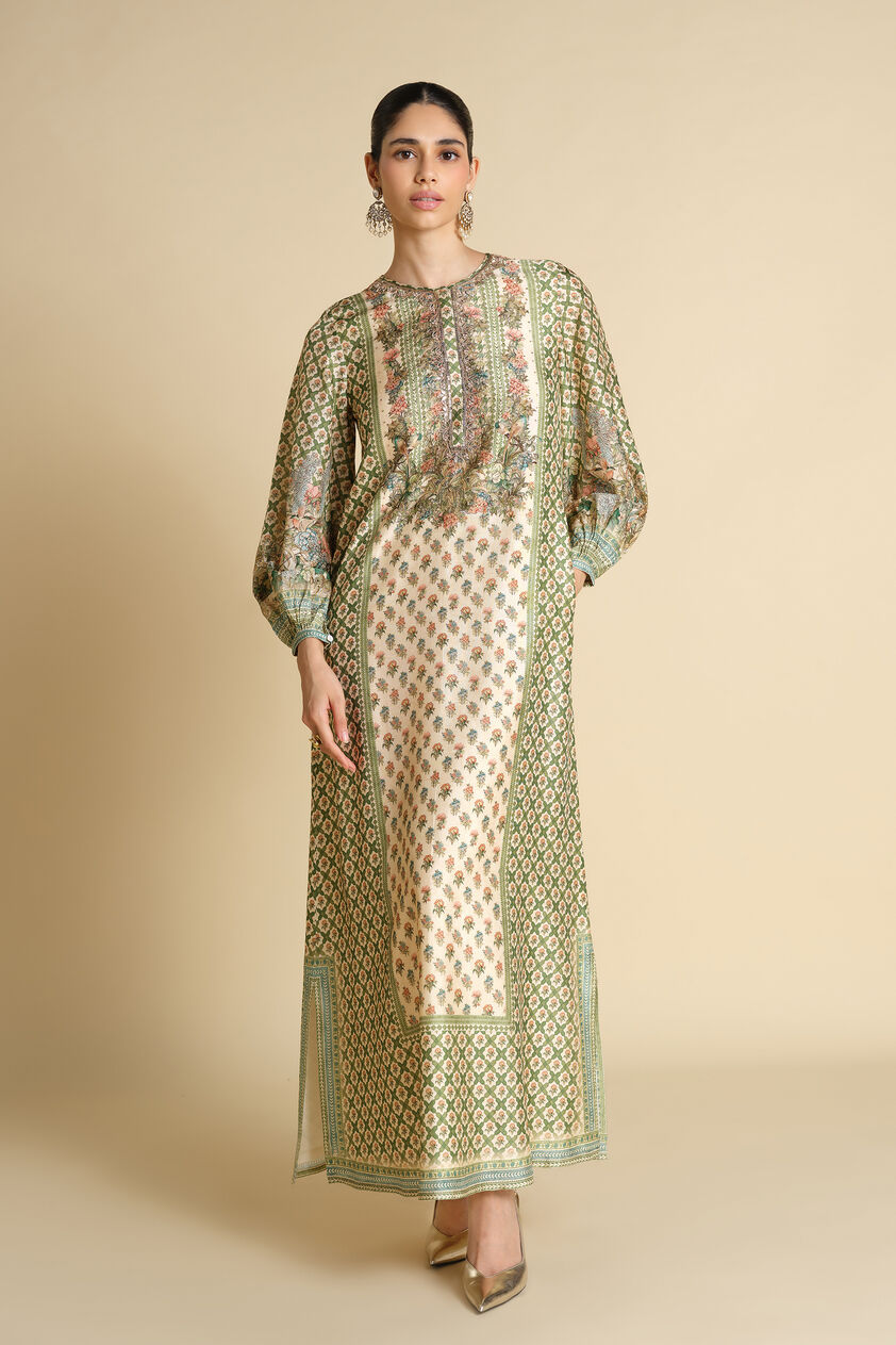 Rhiannon Gota Patti Silk Kaftan - Ivory, Ivory, image 1